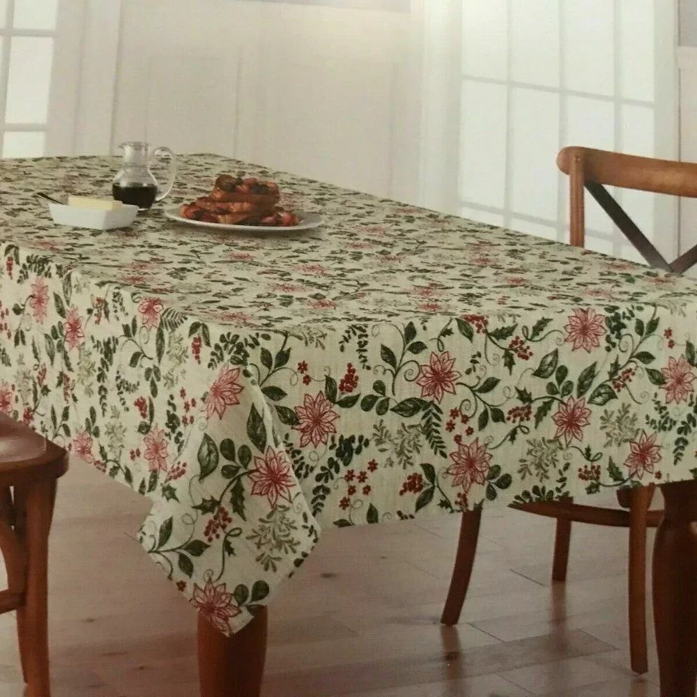 St. Nicholas Square Happy Hollydays Fabric Oblong Tablecloth 60x84 NWT Christmas